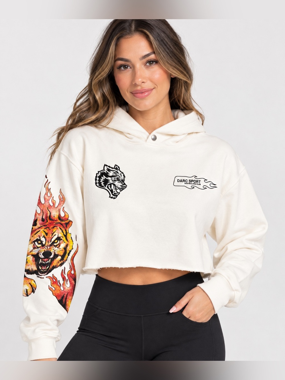 Darc Sport The Fire Within Vintage Pierce Cropped Hoodie Cream Womenâs small